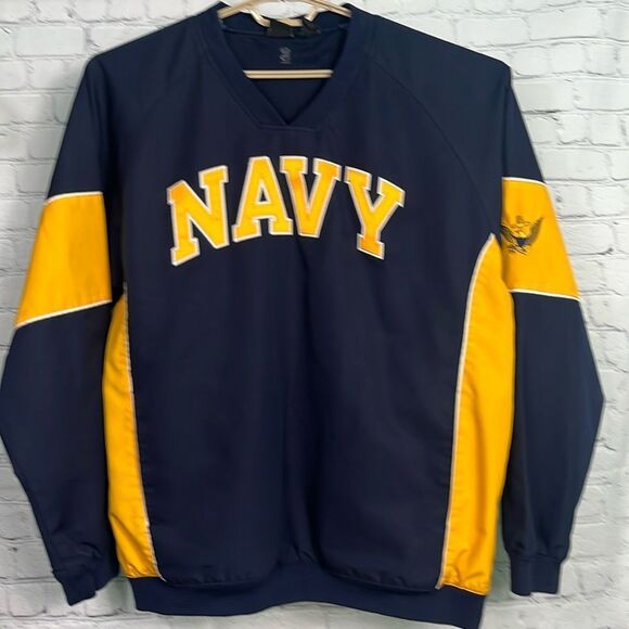 Vintage NAVY NCAA Football Windbreaker navy, yellow/white size Large - Picture 1 of 7